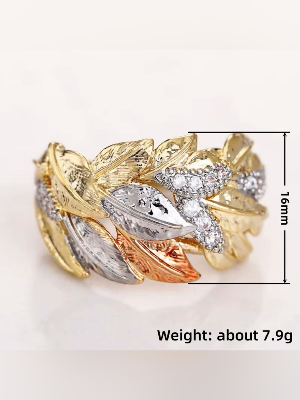 Tri-Color Leaf Band with Sparkling Accents - Gold, Silver, Rose - Picture 6 of 6